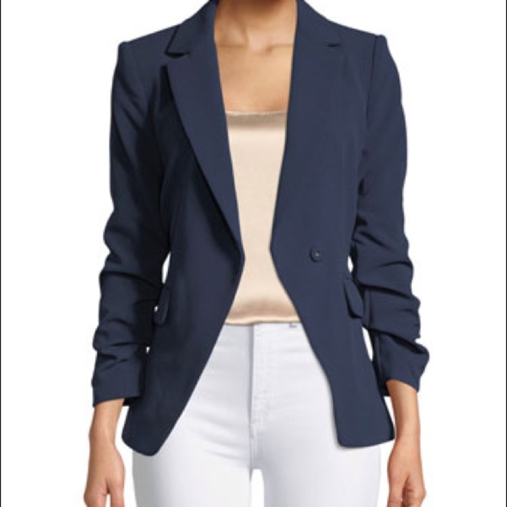 Alice + Olivia Helena Ruched-Sleeve Blazer, Sapphire - 8